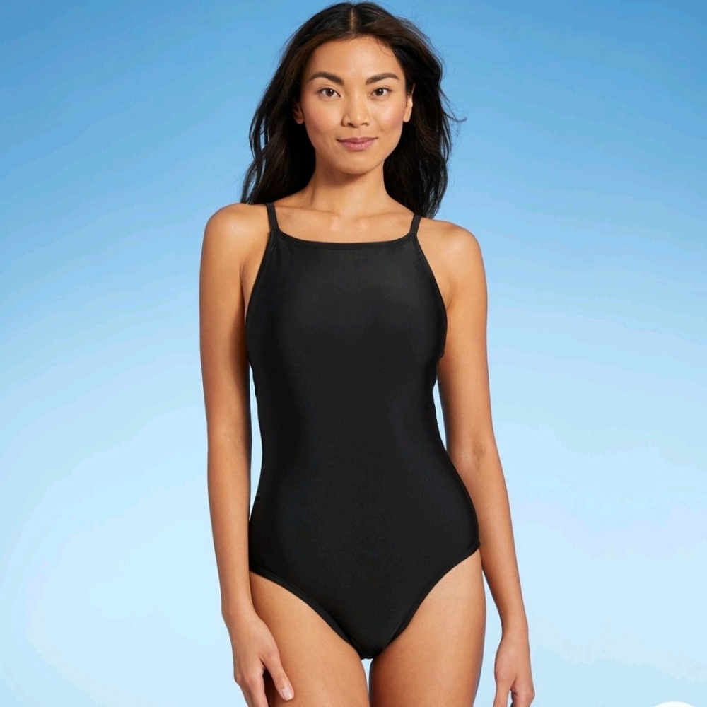 Kona Sol High Neck High Coverage One Piece Swimsuit - Black - Large